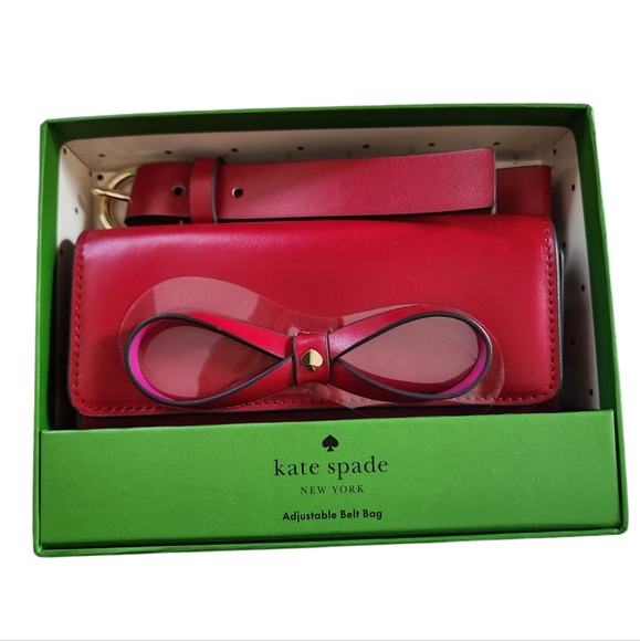 NEW! KATE SPADE adjustable red bow belt bag, genuine leather, gift, holiday - Picture 5 of 6